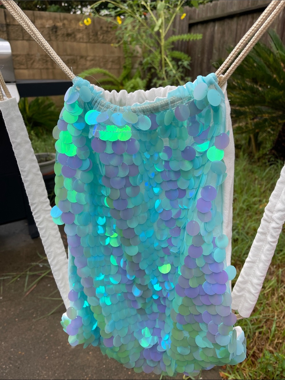 Kids Sequin Drawstring Bag in Aqua